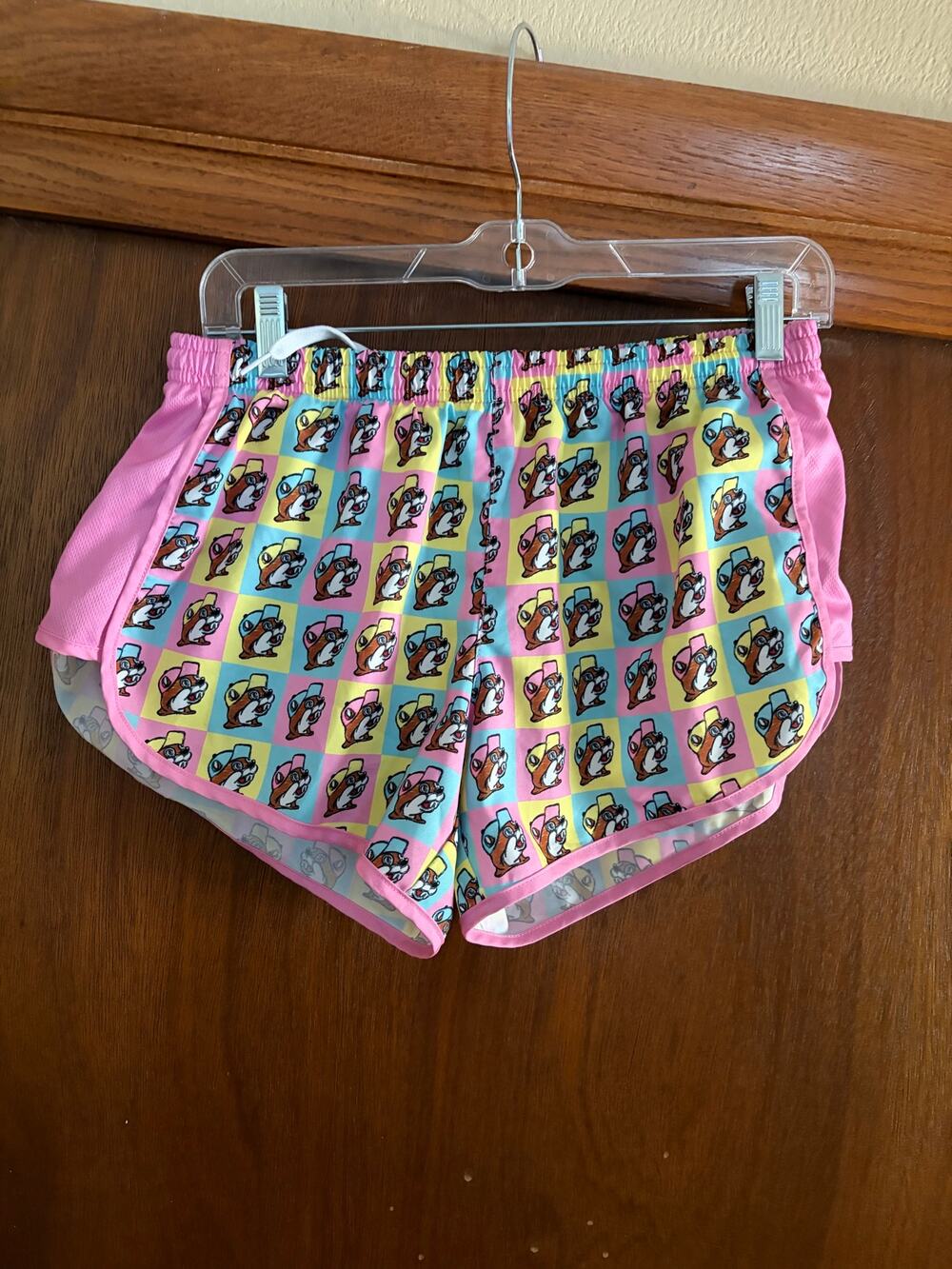 Buc-ee's Beaver Print Running Shorts Lined Pink Athletic Shorts Size S